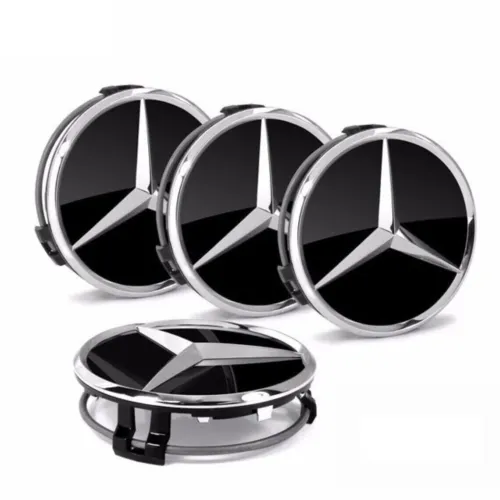 4 x Black Mercedes Benz Alloy Wheel Centre Caps 75mm Badges Hub Emblem